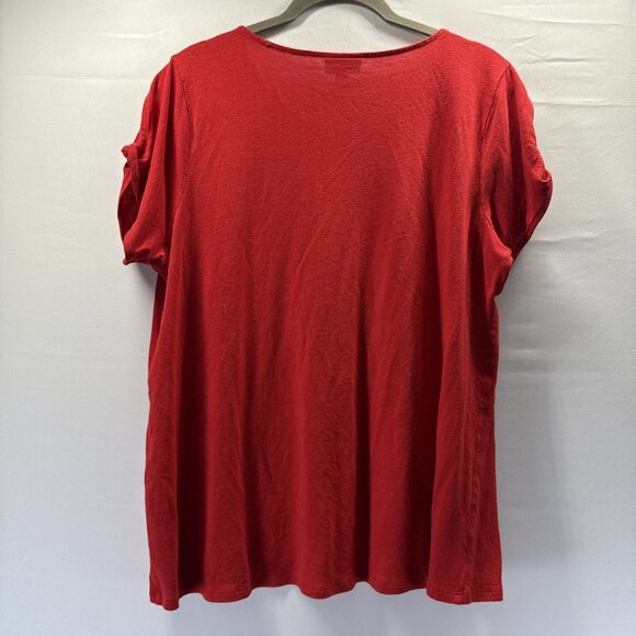 J Jill Love Linen Women's Top Size M P Petite Solid Red Linen Blend Pullover - Picture 2 of 8